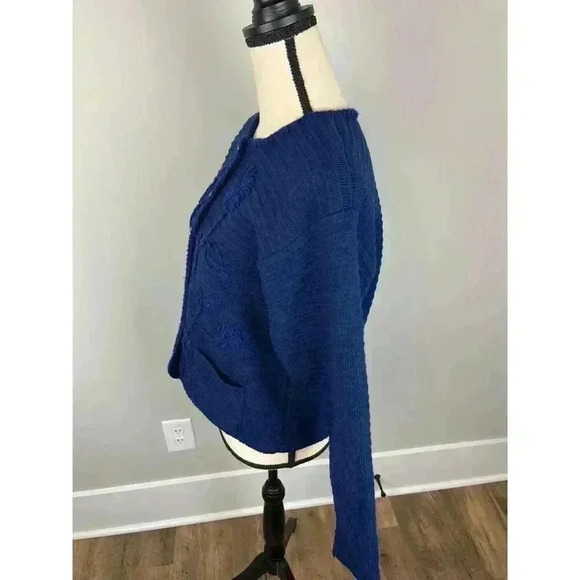 Vtg Tally-Ho Cardigan Jacket Embroidered Floral Navy Blue Knitted Women's M - Picture 5 of 14